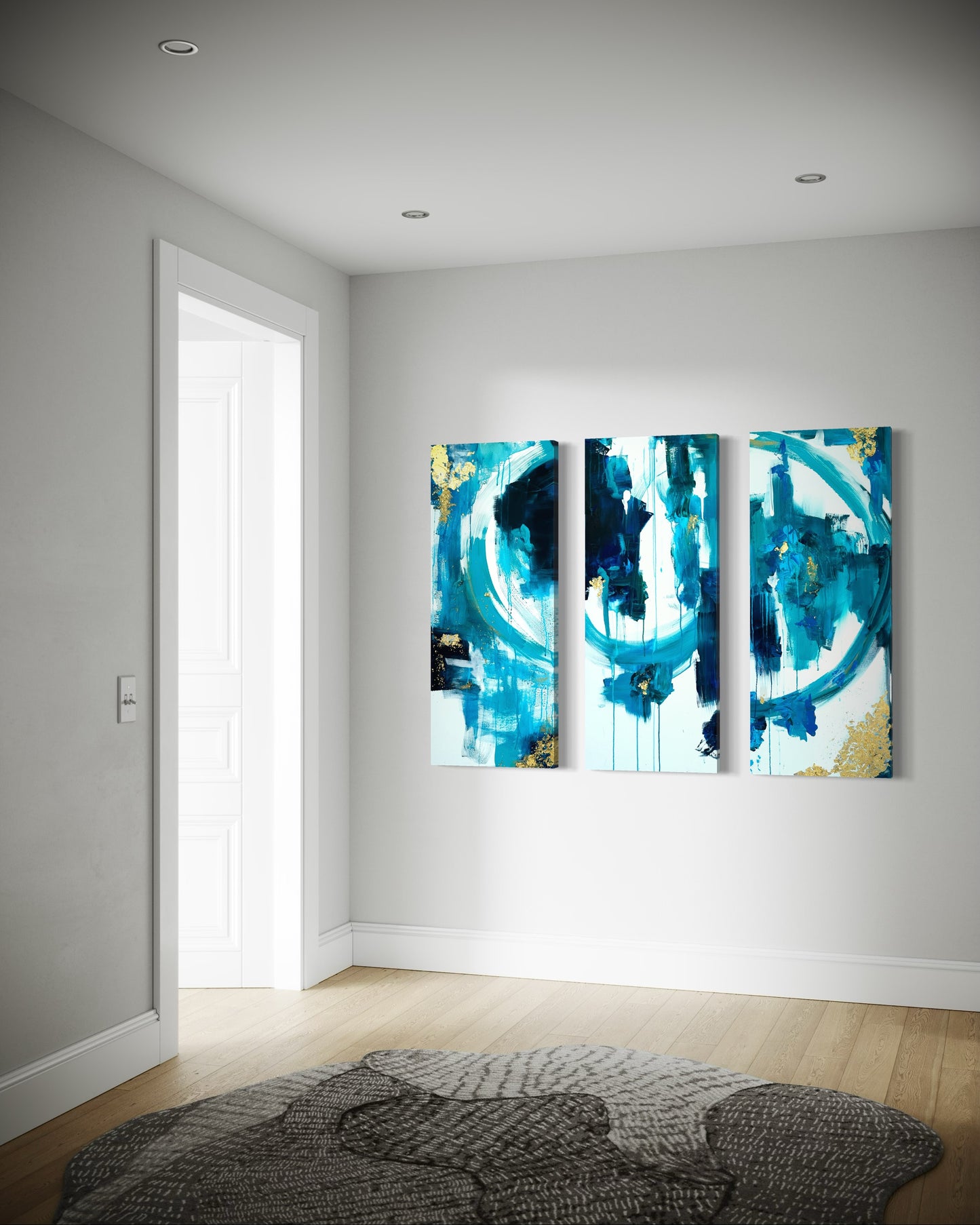 "Golden Tides Triptych," 16"x40" – Acrylic Original - Design with Ali, LLC