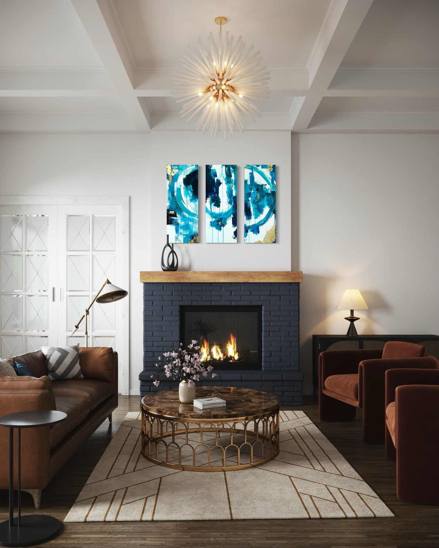 "Golden Tides Triptych," 16"x40" – Acrylic Original - Design with Ali, LLC